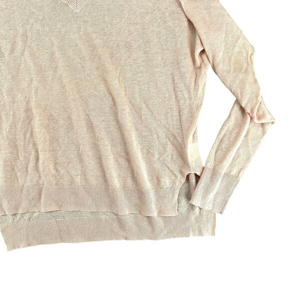 LINE Pale Ballet Slipper Pink V-Neck Long Sleeve Light Weight Sweater Linen - Picture 2 of 4